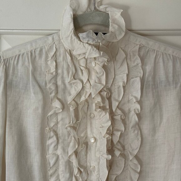 RALPH LAUREN Vintage Ruffle Linen Blouse Size 4 - Picture 3 of 7